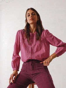 Indi & Cold Schiffli Embroidered cut out blouse Magenta