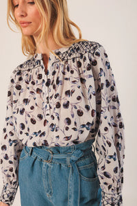 Indi & Cold Hand smocked foral print shirt Night Blue