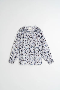 Indi & Cold Hand smocked foral print shirt Night Blue
