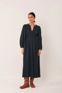 Indi & Cold Crepe shirred waist dress Navy