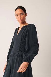 Indi & Cold Crepe shirred waist dress Navy