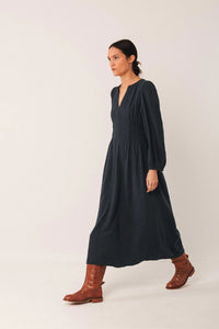 Indi & Cold Crepe shirred waist dress Navy