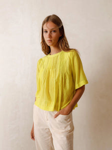 Indi & Cold Pintuck detail blouse Fluorescent Lime