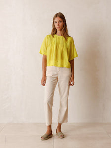 Indi & Cold Pintuck detail blouse Fluorescent Lime