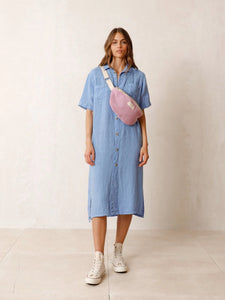 Indi & Cold Garment washed linen shirt dress Glacial Blue