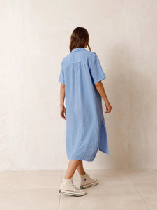 Indi & Cold Garment washed linen shirt dress Glacial Blue