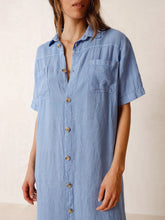 Load image into Gallery viewer, Indi &amp; Cold Garment washed linen shirt dress Glacial Blue
