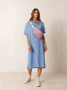 Indi & Cold Garment washed linen shirt dress Glacial Blue