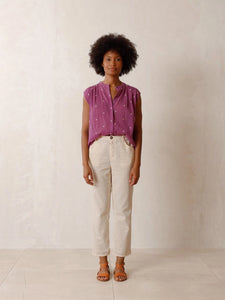Indi & Cold Scattered flower embroidery blouse Purple