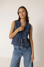 Load image into Gallery viewer, Indi &amp; Cold Shirred print vest with front ties Indigo Blue - CW CW 
