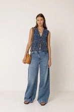 Load image into Gallery viewer, Indi &amp; Cold Shirred print vest with front ties Indigo Blue - CW CW 
