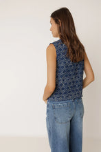 Load image into Gallery viewer, Indi &amp; Cold Shirred print vest with front ties Indigo Blue - CW CW 
