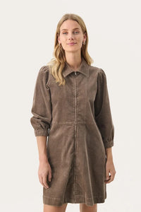 Part Two Eyvors corduroy zip front dress Walnut