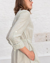Load image into Gallery viewer, Bibico Rita woven striped belted midi shirt dress Ecru Multi
