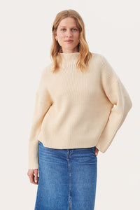 Part Two Angeline chunky rib cotton funnel neck jumper Whitecap Gray