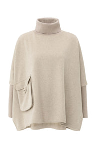 YAYA Ponch with turtleneck and flap pocket Sand Melange