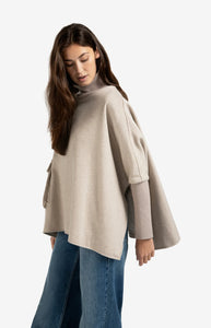 YAYA Ponch with turtleneck and flap pocket Sand Melange