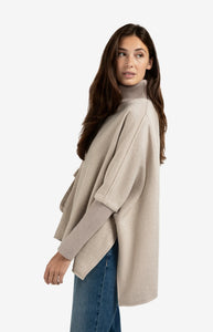 YAYA Ponch with turtleneck and flap pocket Sand Melange