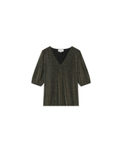 Load image into Gallery viewer, Grace &amp; Mila Living knitted lurex V neck top Gold
