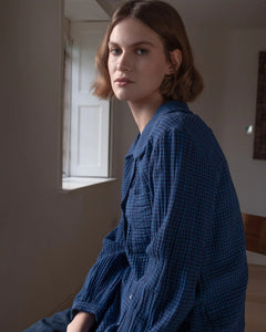 Bibico Jolene gingham textured check shirt Petrol