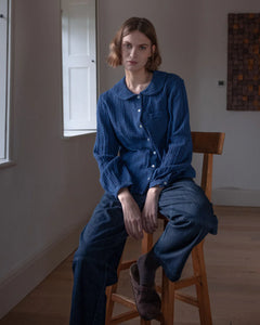 Bibico Jolene gingham textured check shirt Petrol
