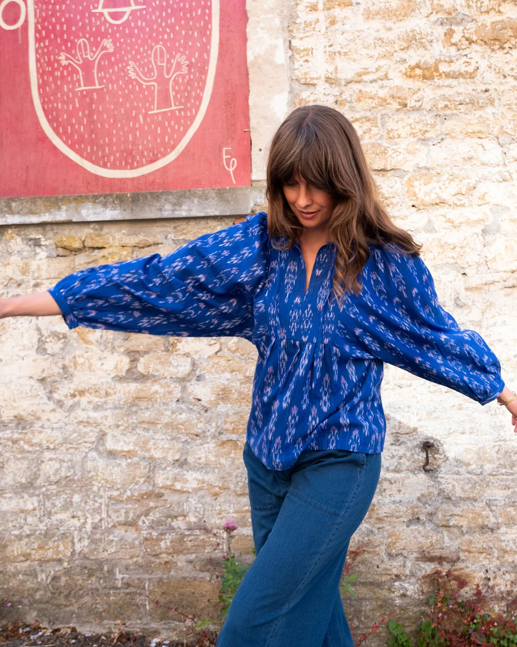 Bibico Kasbah woven blouse Blue Ikat