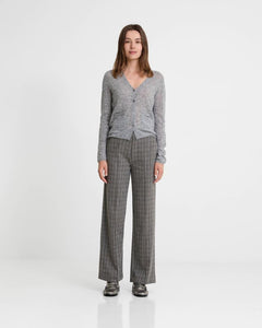 Yerse Check wide leg jacquard knit trouser Grey