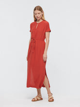 Load image into Gallery viewer, Nice Things Textured check viscose long dress Coral
