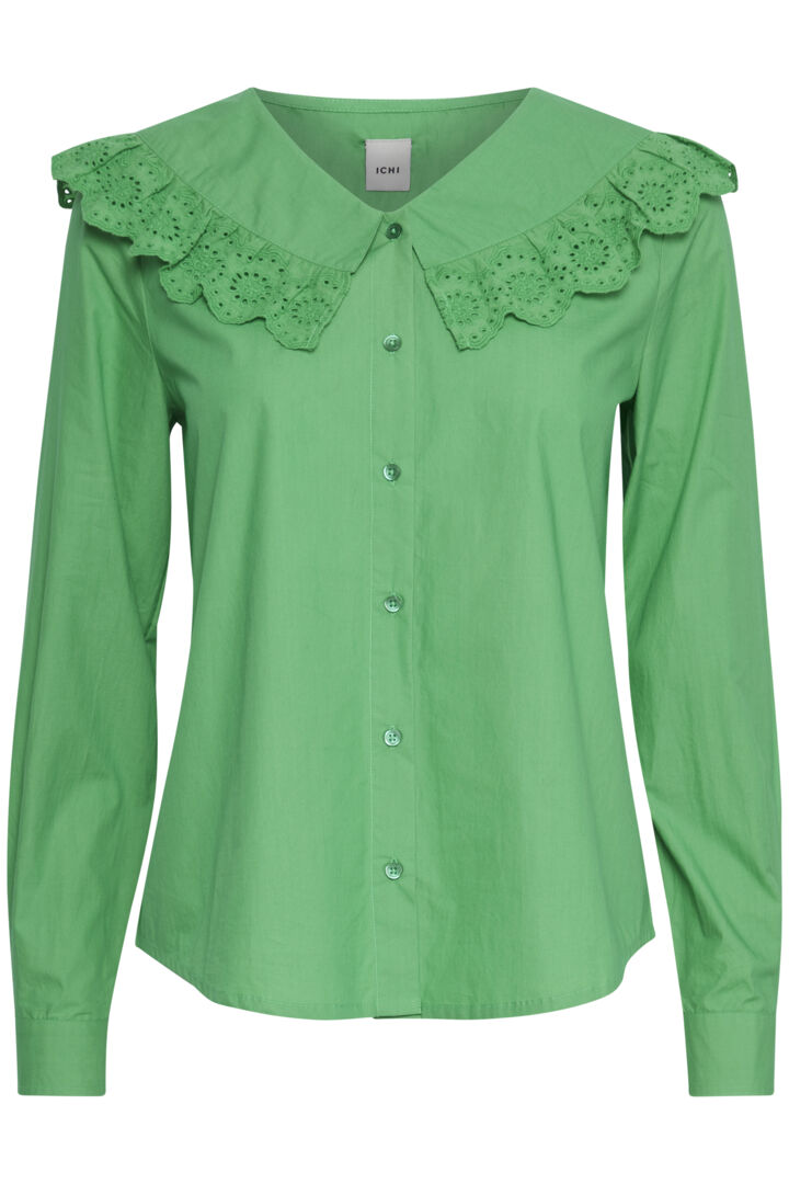 Ichi Inkala broderie edged feature collar Kelly Green