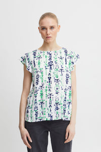 Ichi Marrakech frill cap sleeve print blouse Greenbriar Ethnic