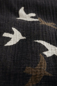 Seasalt Fire side shawl in Flying Collage Birds Black