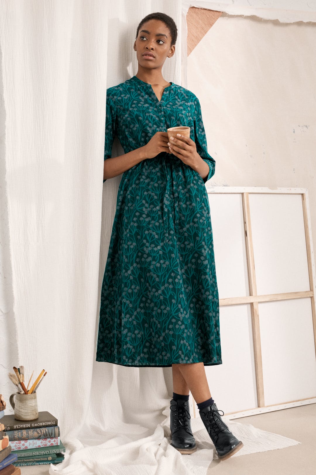 seasalt green dress Seasalt Cornwall Green Windblown Tiered V-Neck Dress