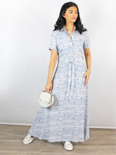 Load image into Gallery viewer, Zilch Sailor print long belted shirt dress in Heaven blue - CW CW 
