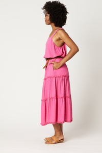 Eb & Ive Jungle dobby jacquard maxi skirt Flamingo