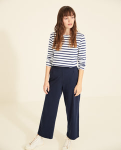 Yerse Relaxed cotton knit casual trouser in Navy