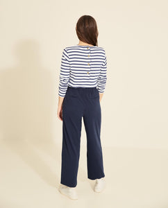 Yerse Relaxed cotton knit casual trouser in Navy