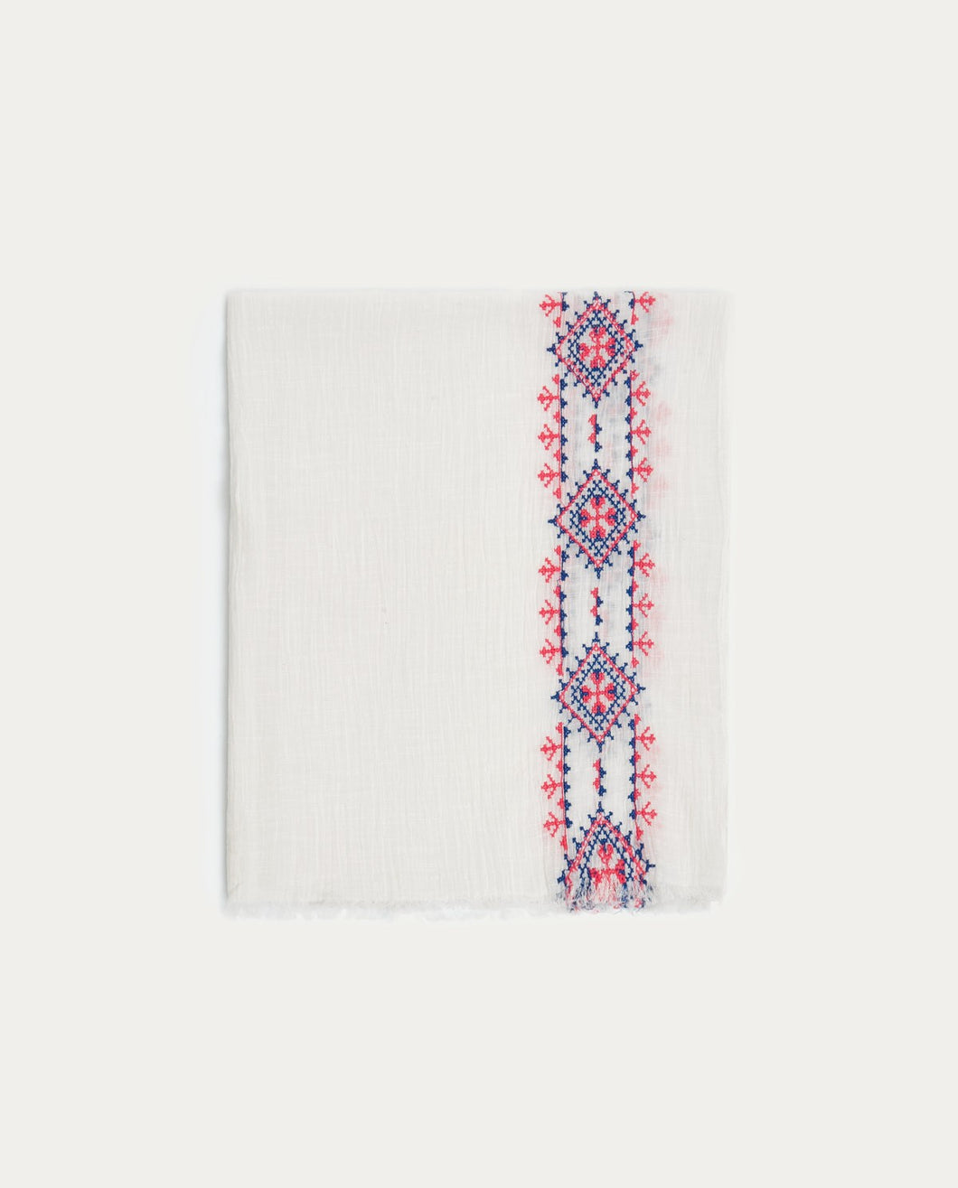 Yerse embroidered cross stitch scarf White