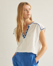 Load image into Gallery viewer, Yerse Embroidered Mao top Ecru Blue
