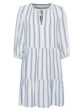 Load image into Gallery viewer, Great Plains Summer variated stripe round neck dress in Azure and Milk
