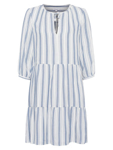 Great Plains Summer variated stripe round neck dress in Azure and Milk