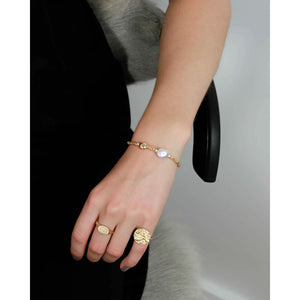 Dansk Copenhagen Audrey pearl and metal chip bracelet in Silver - CW CW 