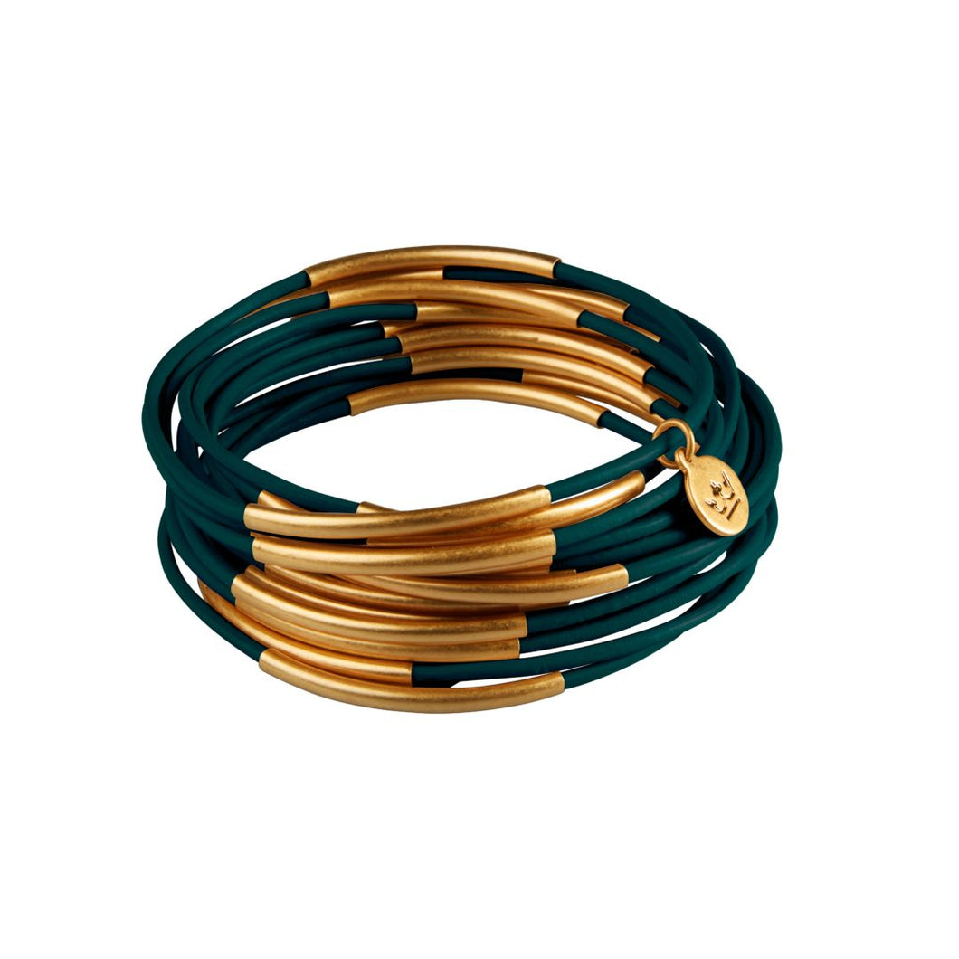 Sence Urban Gypsy leather stacker bangles in Deep Green and Worn Gold