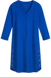 Sandwich Casual linen tunic dress with side button and pocket detail in Cobalt blue - CW CW 