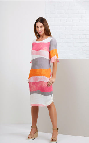 Foil Colourwash sandbar print viscose dress in Melon - CW CW 