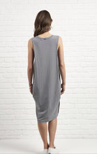 Load image into Gallery viewer, Foil Subtle statement fine stripe drape detail jersey dress in Navy &amp; White - CW CW 
