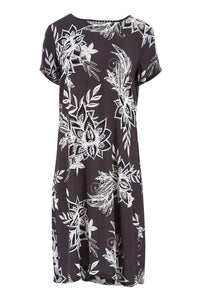 Foil Graphic floral print statement drape dress with centre back pleat in Graphite - CW CW 