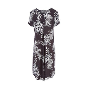 Foil Graphic floral print statement drape dress with centre back pleat in Graphite - CW CW 
