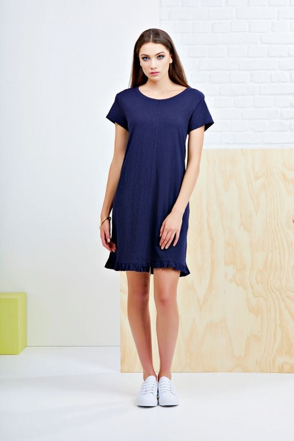 Foil Stepped frill hem t-shirt dress in Navy - CW CW 