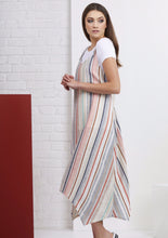 Load image into Gallery viewer, Foil Asymmetric striped linen pinafore dress in Multicolour - CW CW 

