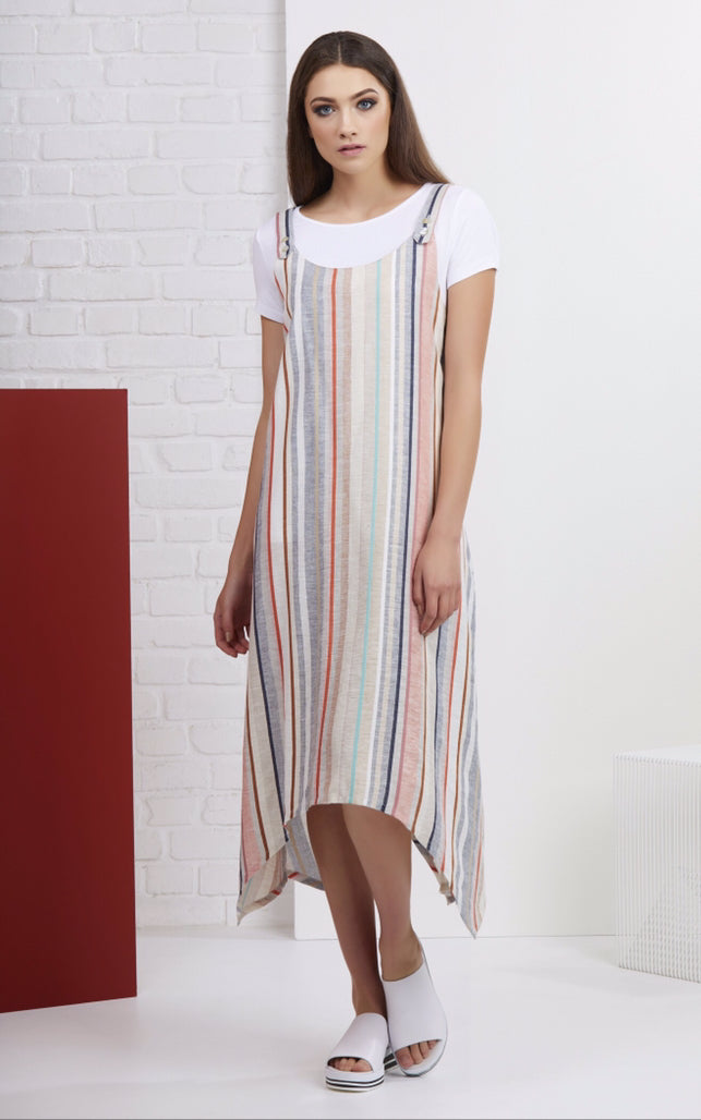 Foil Asymmetric striped linen pinafore dress in Multicolour - CW CW 